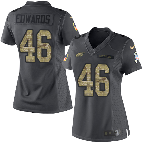 Women's Limited Herman Edwards Nike Jersey Black - #46 2016 Salute to Service NFL Philadelphia Eagles